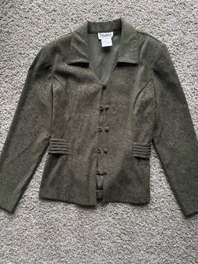 Vintage Olive Floral Jacquard Button Jacket